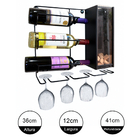 Adega Aramada Suspensa Preta Para 3 Garrafas Com Guarda Rolhas