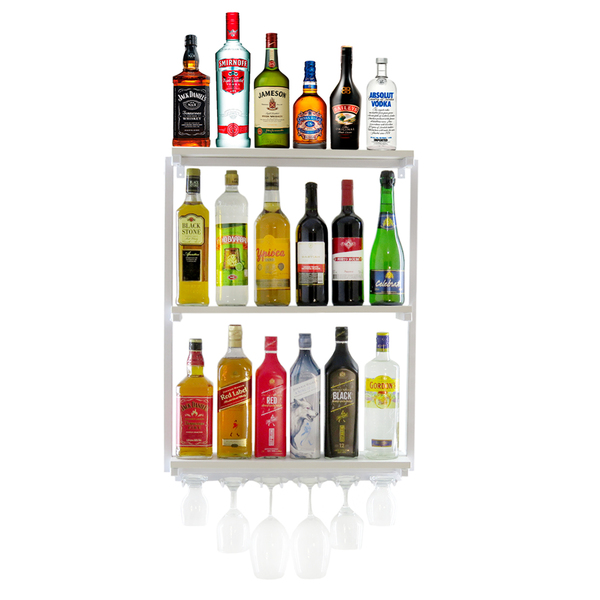 Adega Bar Suspensa Em Mdf Branco Para 18 Garrafas E 6 Taças