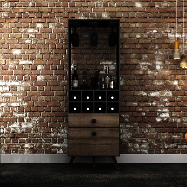 Adega Com Suporte Para Taças 1 Gaveta 1 Porta Retrô  Preto/rú