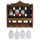 Adega De Vinho Em Madeira Pinus Para 4 Garrafas E 4 Taças