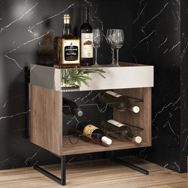 Adega Para 6 Garrafas Com Espelho E Pés De Metal Aurora Amade