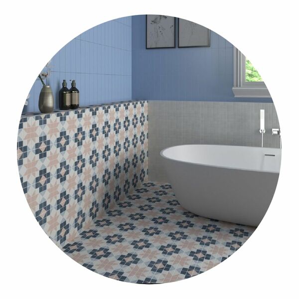 Adesivo  Piso Ladrilho Estrela Rosa Lavável Antiderrapante