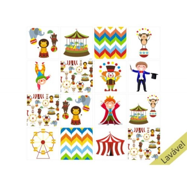 Adesivo Azulejo Circo - Cozinha Banheiro 16 Unidades