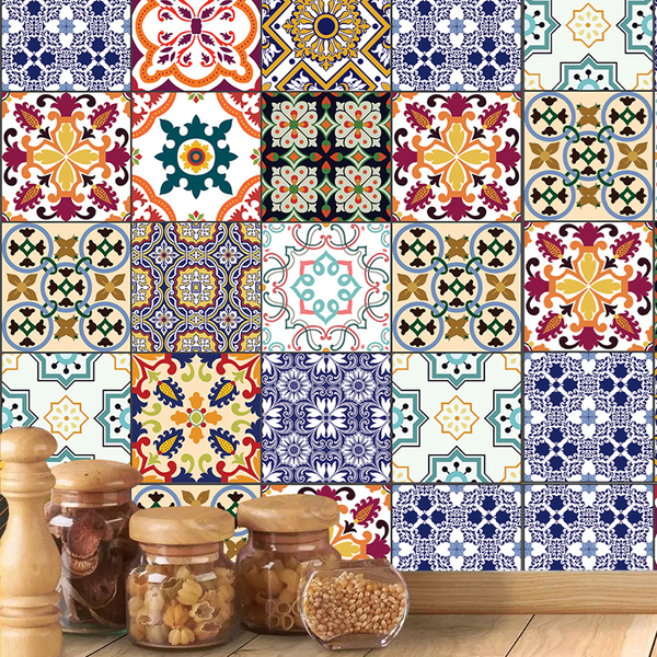 Adesivo Azulejo Coloridos Lavável Português + Kit Aplicação C