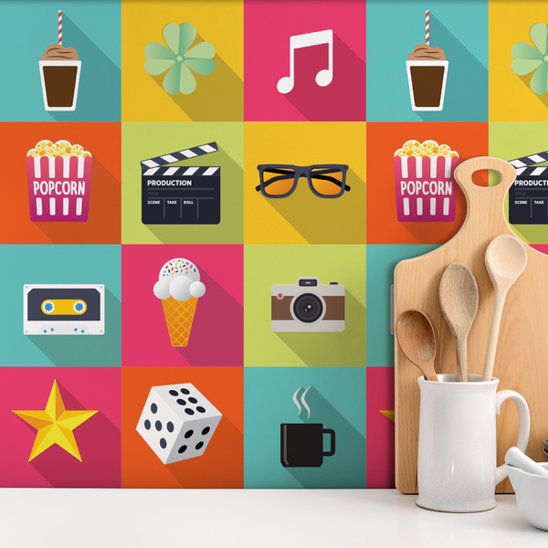 Adesivo de Azulejo Cozinha Flat Geek 10x10cm 100un