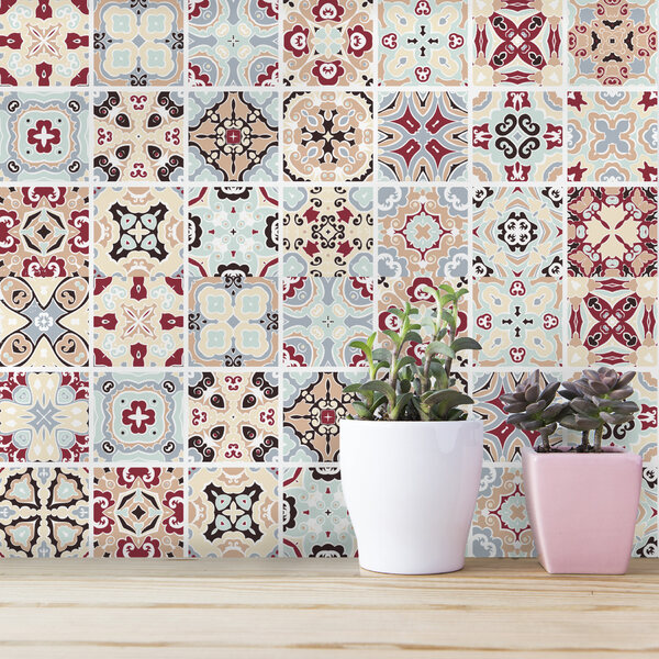 Adesivo de Azulejo Hidráulico Magenta 15x15 cm com 36un