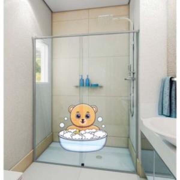 Adesivo De Box Urso No Banho Medida:60 X 60 Cm