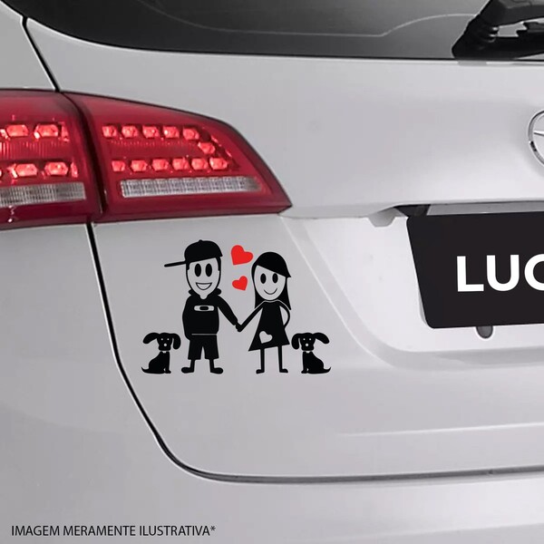Adesivo De Carro Casal + 2 Cachorros
