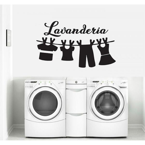 Adesivo Da Parete Per Lavanderia - Decorazione Con Bolle E Vestiti, 58x40 Cm - Foto 5