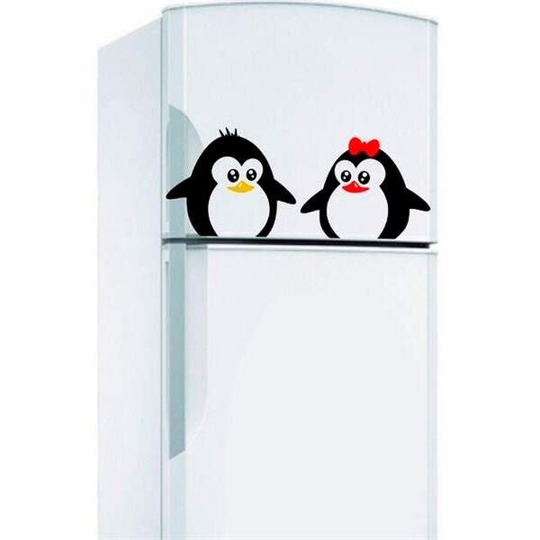 Adesivo De Geladeira Casal De Pinguim Filhotes-m 32x12cm