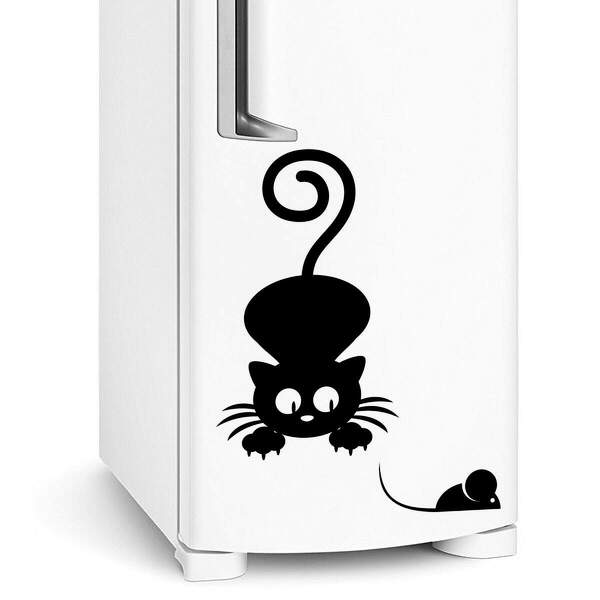 Adesivo De Geladeira Gato E Rato-p 37x48cm