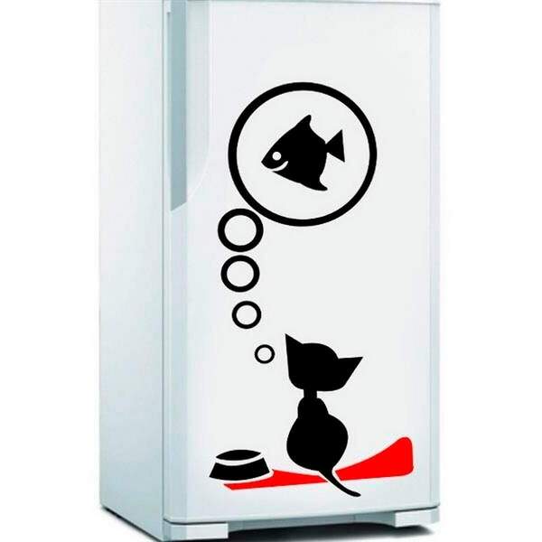 Adesivo De Geladeira Gato Pensando Em Peixe-g 50x100cm