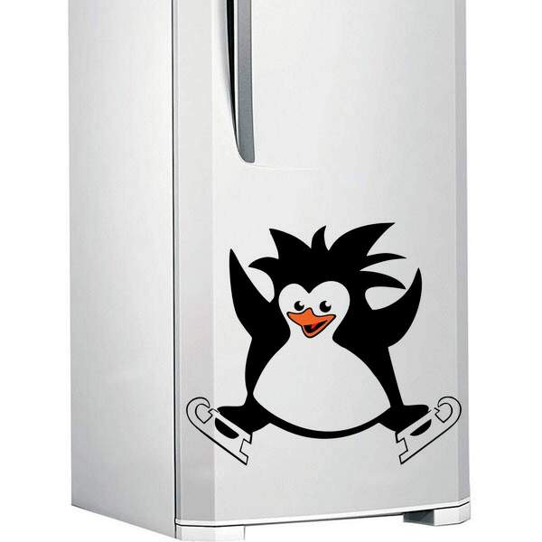 Adesivo De Geladeira Pinguim Esquiando-p 40x40cm