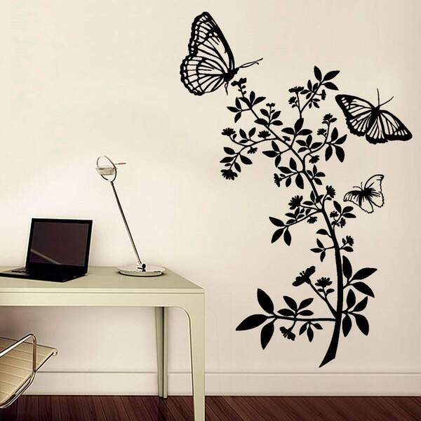 Adesivo De Parede 2 Borboletas E Floral-g 64x98cm