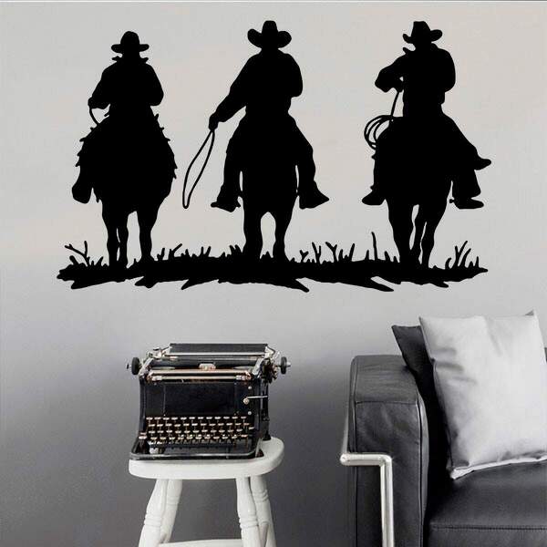 Adesivo De Parede 3 Cowboys A Cavalo-g 77x48cm
