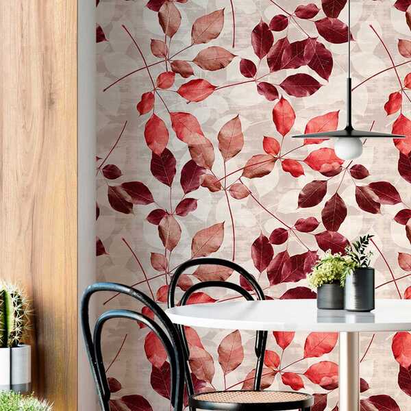 Adesivo De Parede  Folha Seca Natureza Vermelha Vinílico 12m