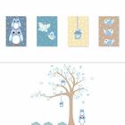 Adesivo De Parede Arvore Coruja Baby Azul E Placas Decorativas
