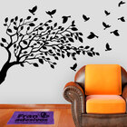 Adesivo De Parede Arvore E Pássaros Voando-g 98x69cm