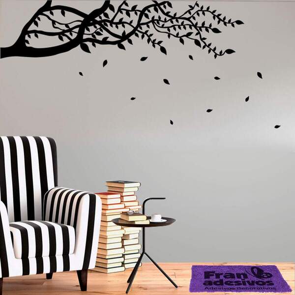 Adesivo De Parede Arvore Folhas Voando-m 118x26