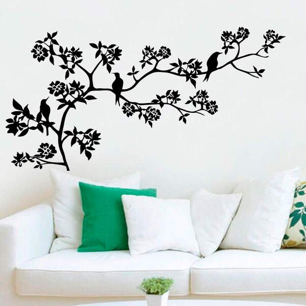 Adesivo De Parede Arvore Primavera Pássaros-eg 160x80cm