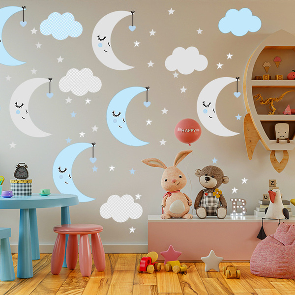 Adesivo De Parede Baby Nuvem Com Lua Vários Modelos Infantis