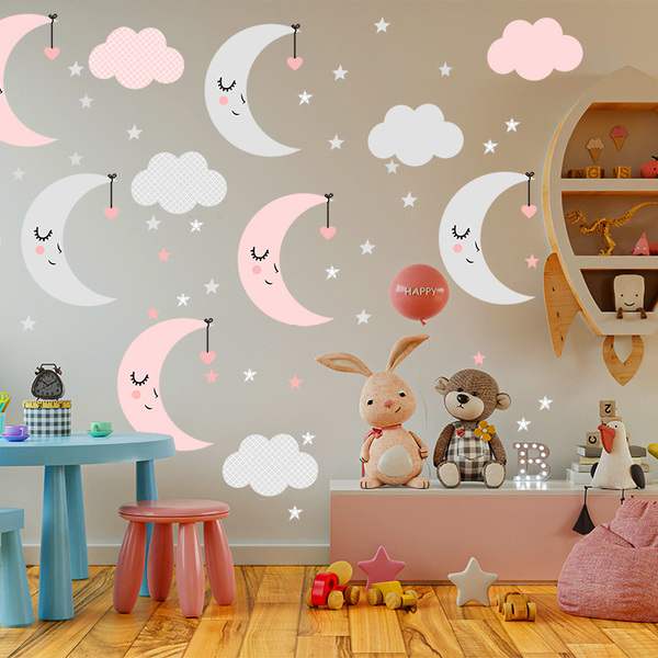 Adesivo De Parede Baby Nuvem Com Lua Vários Modelos Infantis