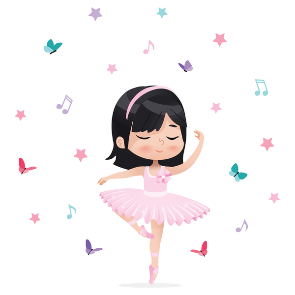 Adesivo De Parede Bailarina Asiática Para Quarto De Menina