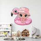 Adesivo De Parede Bebê Na Boia De Flamingo-es 85x100cm