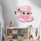 Adesivo De Parede Bebê Na Boia De Flamingo-p 47x55cm