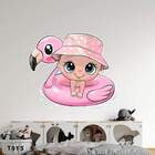 Adesivo De Parede Bebê Na Boia De Flamingo-p 47x55cm