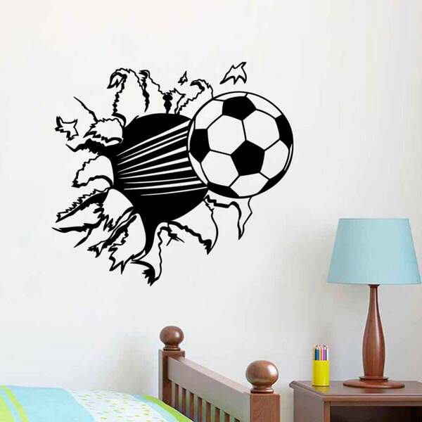 Adesivo De Parede Buraco Falso E Bola De Futebol-m 62x58cm