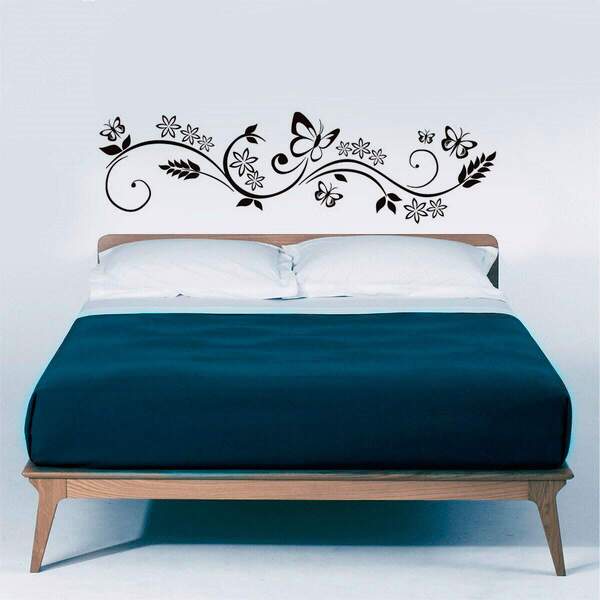 Adesivo De Parede Cabeceira Flores E Borboletas -g 167x50cm