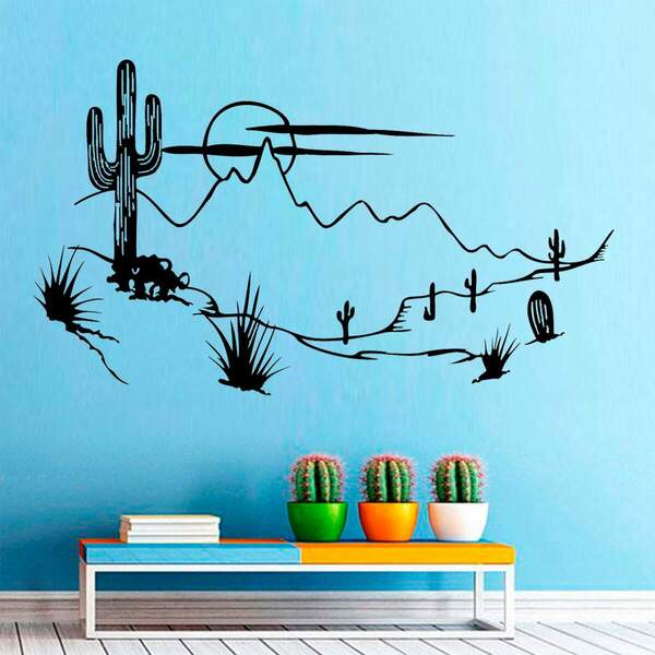 Adesivo De Parede Cactos Do Deserto-p 51x29cm