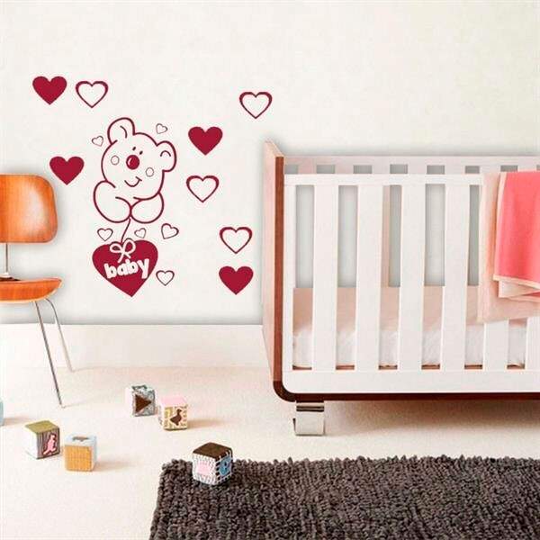Adesivo De Parede Cartelas Ursinho Com Corações-es 67x150cm