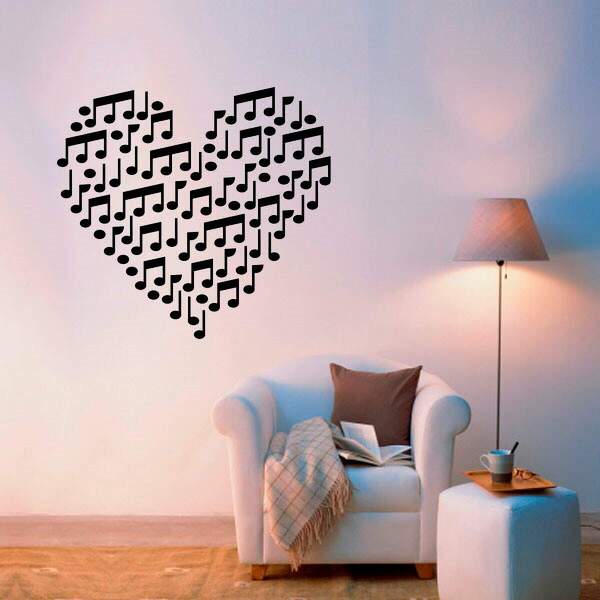 Adesivo De Parede Coração De Notas Musicais-p 48x44cm