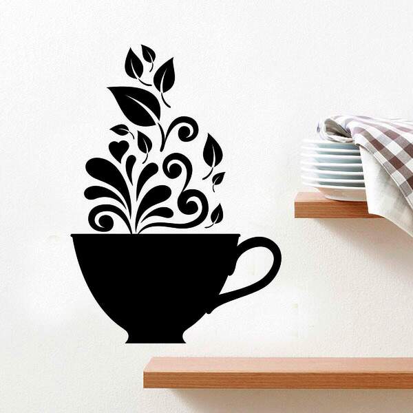 Adesivo De Parede Cozinha Xícara Floral-p 34x48cm