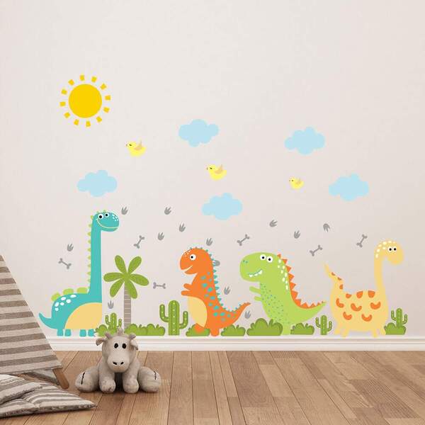 Adesivo De Parede De Dinossauros Baby Coloridos-es 100x142cm