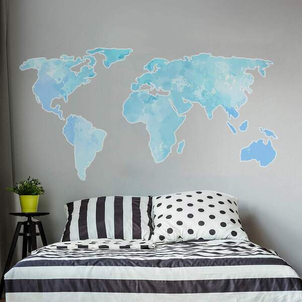 Adesivo De Parede Decorativo Mapa-múndi Aquarela-m 105x55cm