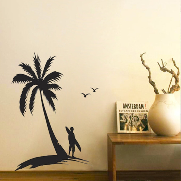Adesivo De Parede Decorativo Sala Palmeira E Surfista