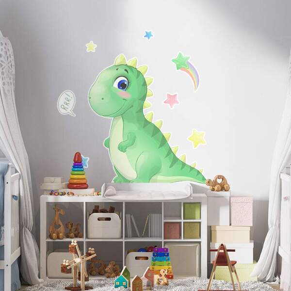 Adesivo De Parede Dinossauro Baby Com Estrelinhas-g 75x69cm