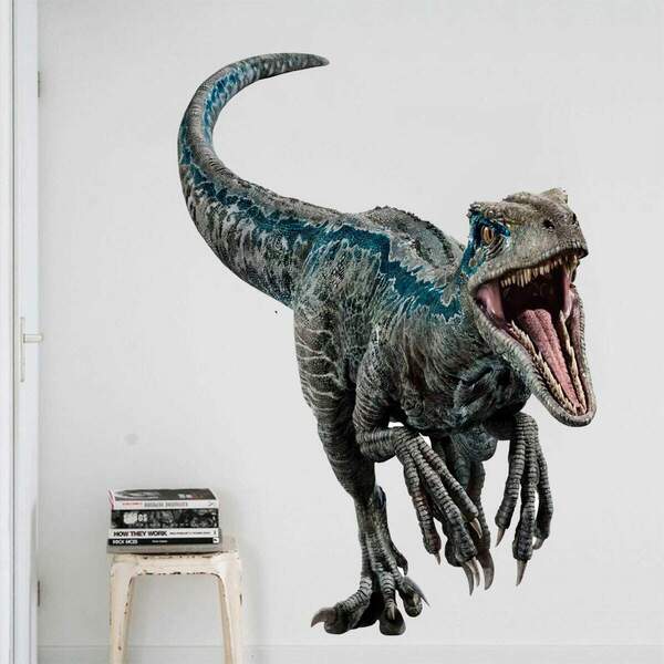 Adesivo De Parede Dinossauro Velociraptor Blue-eg 75x105cm