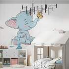 Adesivo De Parede Elefantinho Azul Com Borboleta-eg 85x93cm