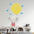 Adesivo De Parede Elefantinho Com Balão Amarelo-eg 85x58cm