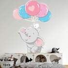 Adesivo De Parede Elefantinho Com Balões Azul E Rosa-g 75x55