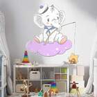 Adesivo De Parede Elefantinho Nas Nuvens Pescando -es 100x84