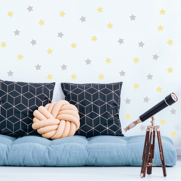 Adesivo de Parede Estrelas Cinza e Amarelo 162un