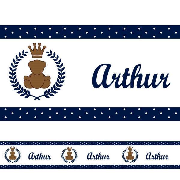 Adesivo De Parede Faixa Com Nome Urso Azul Escuro