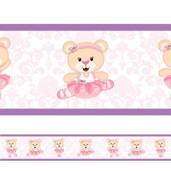 Adesivo De Parede Faixa Ursa Bailarina Roxo