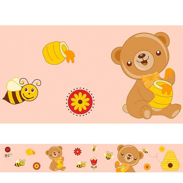 Adesivo De Parede Faixa Ursinho Com Pote De Mel 4