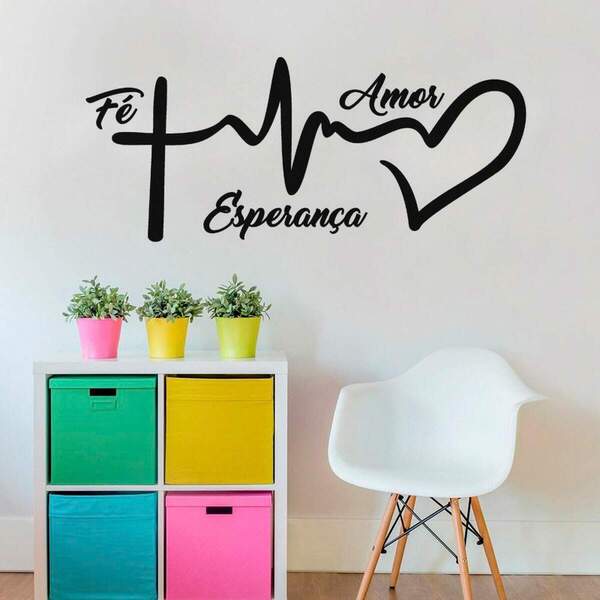 Adesivo De Parede Fé Amor Esperança-en 230x98cm